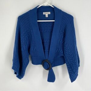 dressbarn Blue Open Front Cardigan Cable Knit Cropped Kimono Sleeve size S